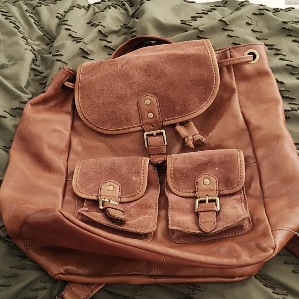 Leather Bucket Backpack - Picture 1 of 3